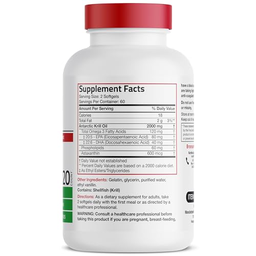Bronson Krill Oil 2000 mg with Omega-3s 120 Softgels