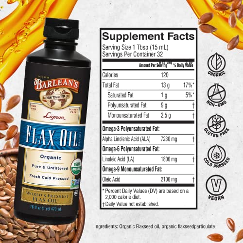 Barlean's Organic Cold-Pressed Flaxseed Oil 16 oz