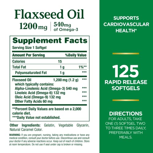 Flaxseed Omega-3 Softgels for Heart Health, 125 ct