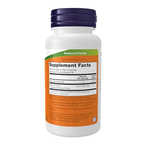 NOW Foods Panax Ginseng 500mg, 100 Veg Capsules