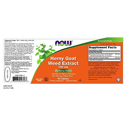 NOW Foods Horny Goat Weed 750mg, 90 Tablets
