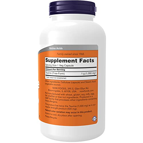NOW Foods Taurine 1,000 mg, 250 Veg Capsules