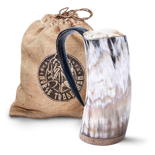 Authentic Viking Drinking Horn Mug with Rosewood Base