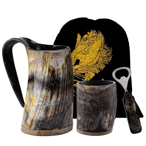 Handmade Viking Drinking Horn Beer Stein 16-oz