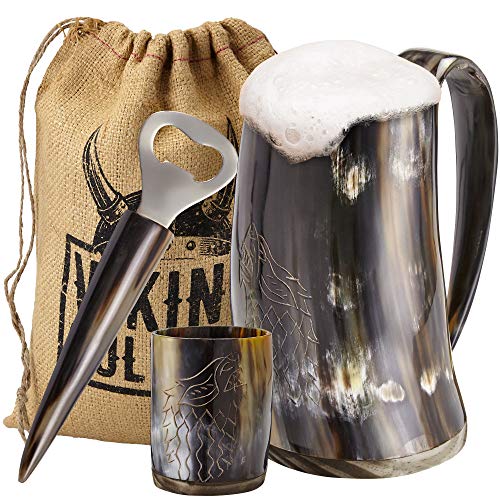 Viking Ox Horn Mug and Shot Glass Set