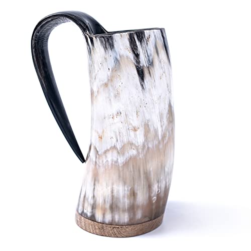 Authentic Viking Drinking Horn Mug with Rosewood Base
