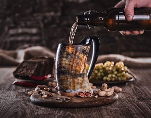 Authentic Viking Drinking Horn Mug with Rosewood Base