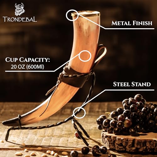 Large Viking Drinking Horn with Stand - Unique Beer Stein