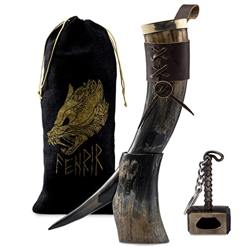 Viking Drinking Horn Stein with Stand and Opener