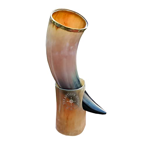 Viking Style Ox Horn Drinking Mug with Stand
