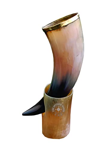 Viking Style Ox Horn Drinking Mug with Stand