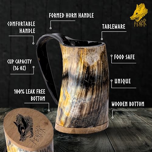 Handmade Viking Drinking Horn Beer Stein 16-oz