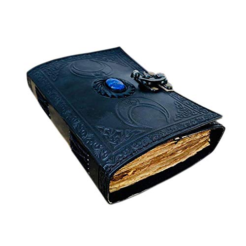 Lapis Lazuli Leather Journal with Triple Moon Design