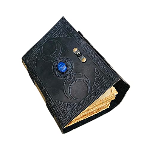 Lapis Lazuli Leather Journal with Triple Moon Design