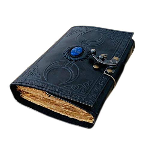 Lapis Lazuli Leather Journal with Triple Moon Design