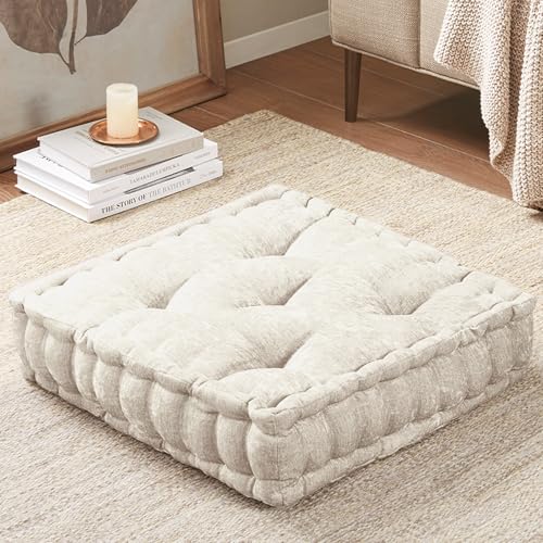 Ivory Azza Poly Chenille Floor Pillow Cushion