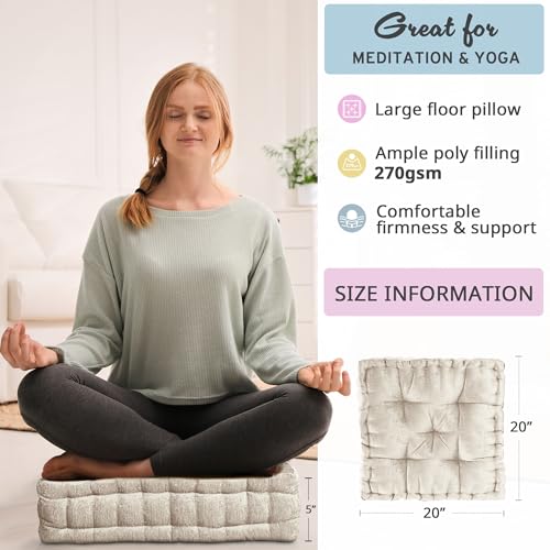 Ivory Azza Poly Chenille Floor Pillow Cushion