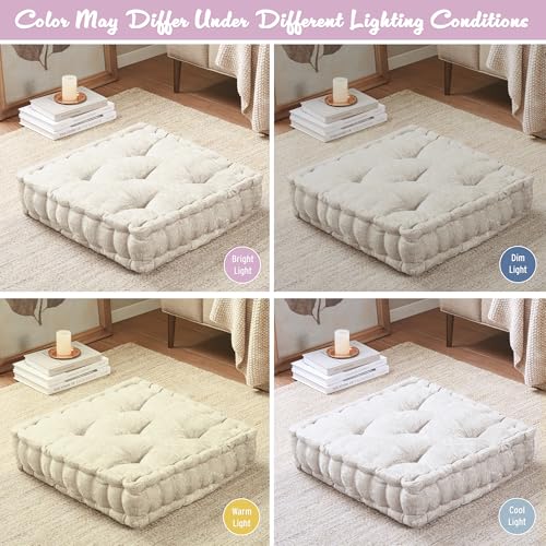 Ivory Azza Poly Chenille Floor Pillow Cushion