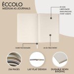 WORLD TRAVELER Eccolo Medium Lined Journal Notebook, Hardbound Cover, A5 Writing Journal, 256 Ruled Ivory Pages, Ribbon Bookmark, Lay Flat, Notebook for Work or School (White, 5.75-x-8.25 inches)