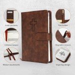 Prazoli Leather Christian Bible Prayer Journal For Men - Study Scripture Notebook & Planner Daily Devotional Undated | Religious Jesus Faith Gifts for Graduation, Pastor Baptism & Church, Cross