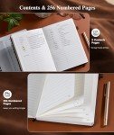 Lined Leather Journal Notebook for Men Women, Hardcover Journals with 256 Numbered Pages, A5 Journaling Notebooks for Writing, 100GSM Thick Ruled Paper for Business Work School 5.75"×8.38", Brown