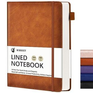 Winkooy Lined Journal Notebook, 366 Pages, Leather Hardcover Journals for Writing Thick A5 College Ruled Classic Notebook with Pen Loop, 100Gsm Daily Journal for Women Men Travel Business Work Office