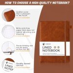 Winkooy Lined Journal Notebook, 366 Pages, Leather Hardcover Journals for Writing Thick A5 College Ruled Classic Notebook with Pen Loop, 100Gsm Daily Journal for Women Men Travel Business Work Office