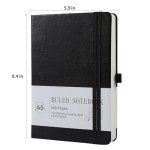 Journal Notebook Journal for Men/Women Journals for Writing A5 180Sheets 360Pages College Ruled Notebook 100gsm Lined Paper Leather Hardcover Journal 5.9'' X 8.4'' (Black)