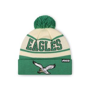 FOCO Philadelphia Eagles NFL Retro Team Logo Heritage Stripe Pom Beanie Hat, Cream