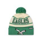 FOCO Philadelphia Eagles NFL Retro Team Logo Heritage Stripe Pom Beanie Hat, Cream