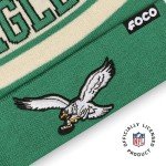 FOCO Philadelphia Eagles NFL Retro Team Logo Heritage Stripe Pom Beanie Hat, Cream