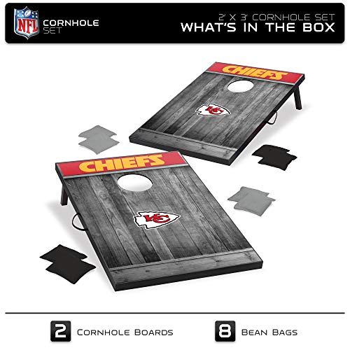 Wild Sports 2'x3' MDF Wood NFL Cornhole Set - Grey Wood Design - Convenient Carry Handles and 8 Premium Bean Bags - Great for Tailgate Parties!