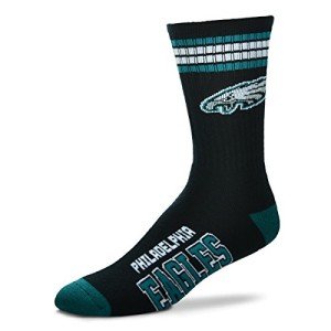 For Bare Feet NFL Youth 4 Stripe Deuce Crew Sock, Philadelphia Eagles, One Size