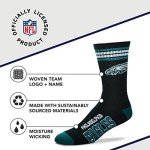 For Bare Feet NFL Youth 4 Stripe Deuce Crew Sock, Philadelphia Eagles, One Size