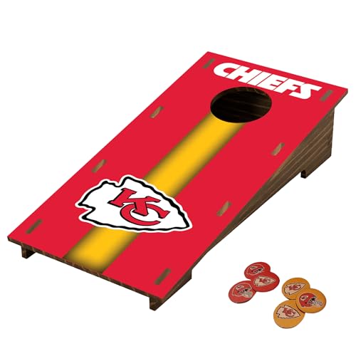 Kansas City Chiefs NFL Desktop Cornhole Set with Brown Wood Grain Design and Team Logo by Fan Creations – Miniature Novelty Game for Workplace, Home, or Dorm – Easy One-Time Assembly – Stress Relief