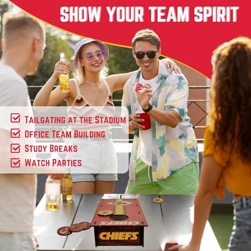Kansas City Chiefs NFL Desktop Cornhole Set with Brown Wood Grain Design and Team Logo by Fan Creations – Miniature Novelty Game for Workplace, Home, or Dorm – Easy One-Time Assembly – Stress Relief