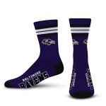 For Bare Feet NFL 4 Stripe Deuce Crew Sock, Baltimore Ravens, Medium