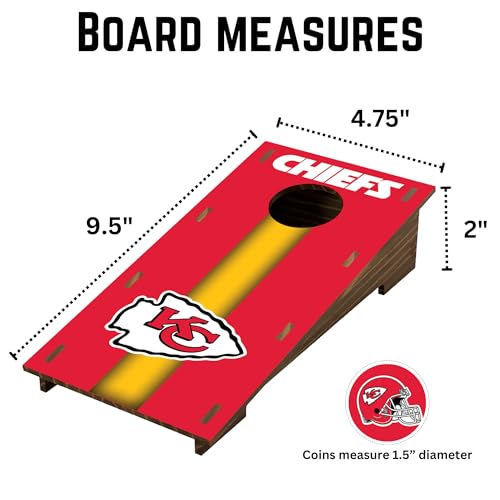 Kansas City Chiefs NFL Desktop Cornhole Set with Brown Wood Grain Design and Team Logo by Fan Creations – Miniature Novelty Game for Workplace, Home, or Dorm – Easy One-Time Assembly – Stress Relief