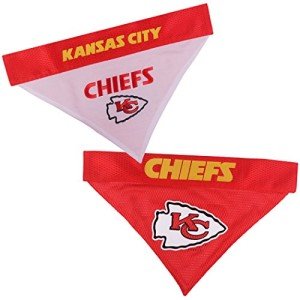 Pets First NFL DOG BANDANA - KANSAS CITY CHIEFS REVERSIBLE PET BANDANA. 2 Sided Sports Bandana with a PREMIUM Embroidery TEAM LOGO, Small/Medium. - 2 Sizes & 32 NFL Teams available (KCC-3217-S-M)