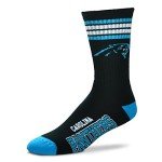 For Bare Feet NFL Youth 4 Stripe Deuce Crew Sock, Carolina Panthers, One Size