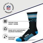 For Bare Feet NFL Youth 4 Stripe Deuce Crew Sock, Carolina Panthers, One Size