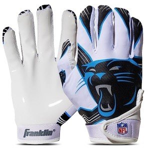 Franklin Sports Carolina Panthers Youth NFL Football Receiver Gloves - Receiver Gloves For Kids - NFL Team Logos and Silicone Palm - Youth S/XS Pair