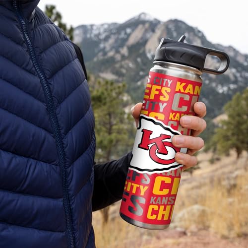 Rico Industries NFL Football Kansas City Chiefs 22oz Stainless Steel Tumbler with Lid - Great For Coffee, Tea, Water or Cocktails