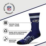 For Bare Feet NFL Youth 4 Stripe Deuce Crew Sock, Baltimore Ravens, One Size
