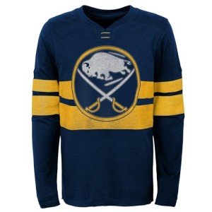 Outerstuff NHL Buffalo Sabres Boys Youth Long Sleeve T-Shirt, Team Logo and Double Stripe, Large (14-16)