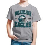 Junk Food Clothing x NFL - Philadelphia Eagles - Team Helmet - Kids Short Sleeve T-Shirt for Boys and Girls - Size Large