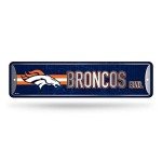 Rico Industries NFL Denver Broncos Home Décor Metal Street Sign (4" x 15") - Great for Home, Office, Bedroom, & Man Cave - Made,Silver