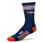 For Bare Feet NFL 4 Stripe Deuce Crew Sock, Denver Broncos, Large