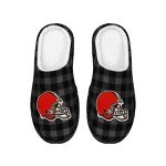 FOCO Cleveland Browns Sherpa Lined Buffalo Check Memory Foam Slipper - L