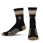 For Bare Feet NFL 4 Stripe Deuce Crew Sock, New Orleans Saints, Medium